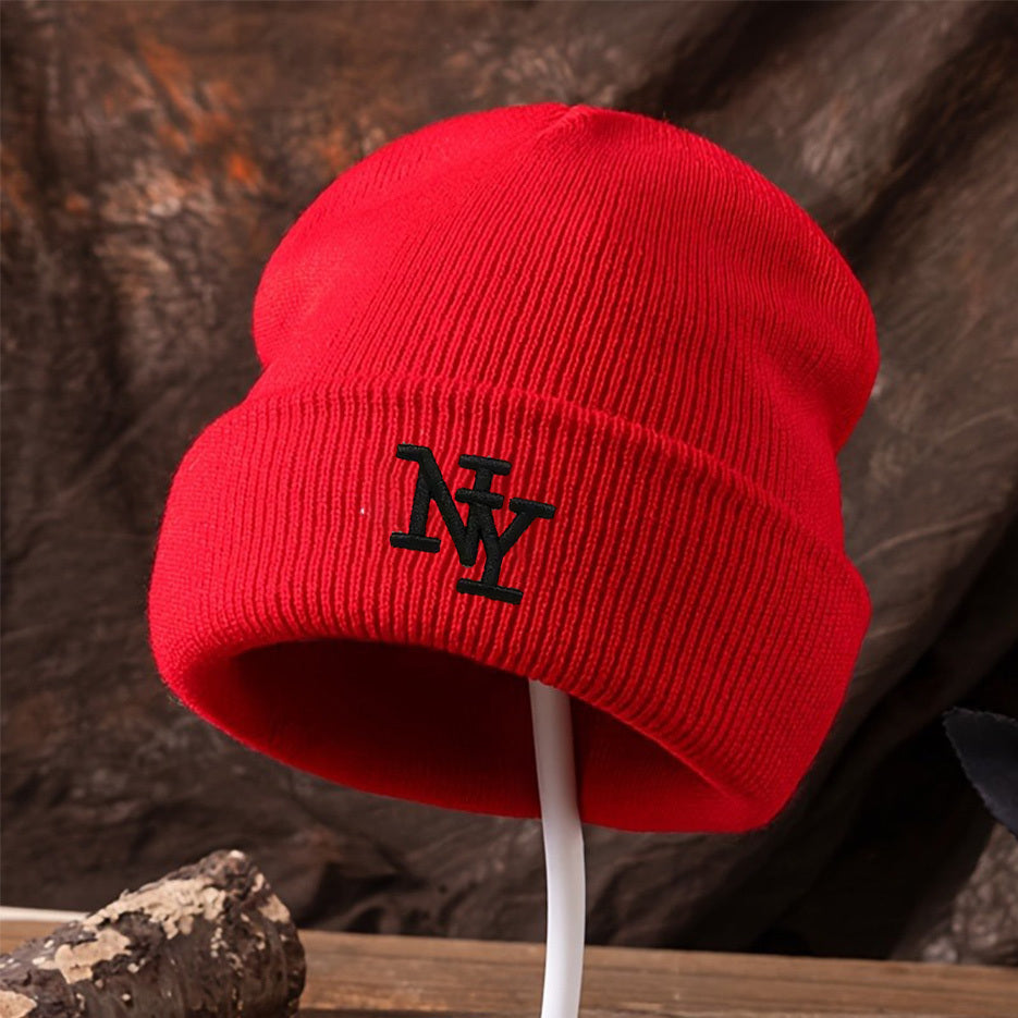 NY Embroidered Black Beanie – Unisex Streetwear Knit Hat for Fall/Winter