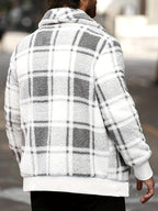 Men’s Plush Checkered Jacket – Black & Yellow Soft Thermal Fall/Winter Coat