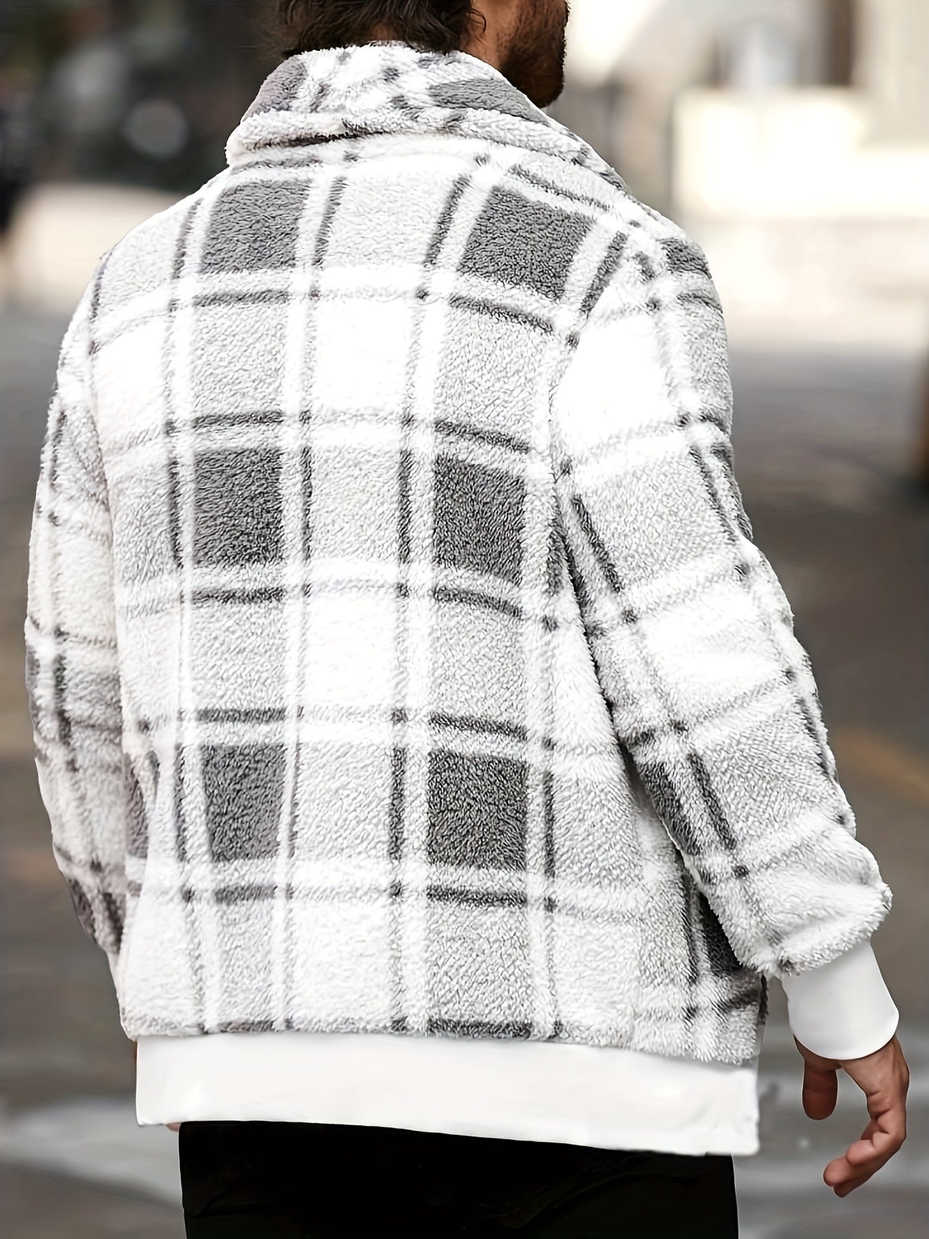 Men’s Plush Checkered Jacket – Black & Yellow Soft Thermal Fall/Winter Coat