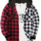Men’s Plaid Hooded Jacket – Button-Front Checkered Fall/Winter Shirt Coat
