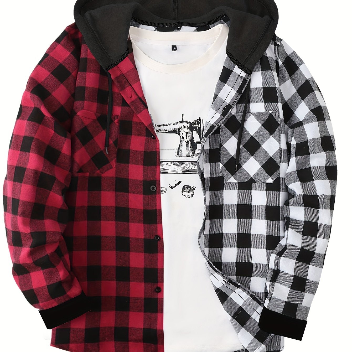 Men’s Plaid Hooded Jacket – Button-Front Checkered Fall/Winter Shirt Coat