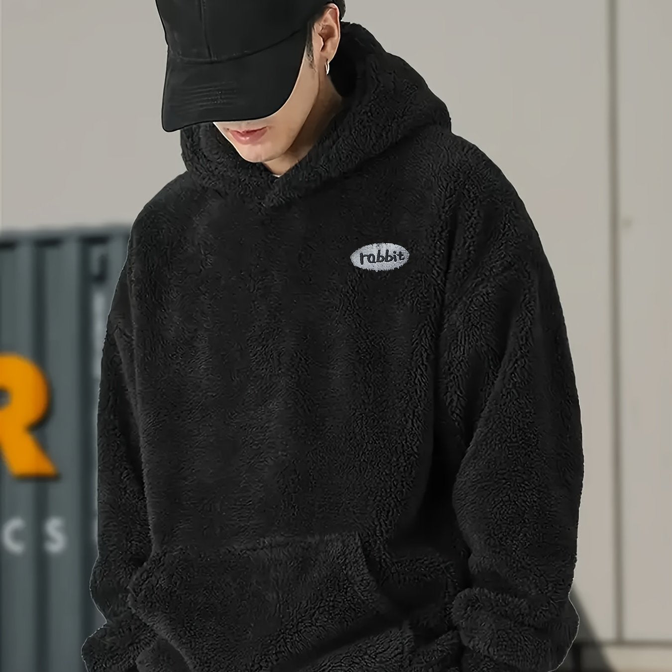 Men’s Oversized Plush Hoodie – Warm Fleece Pullover with Large Pocket