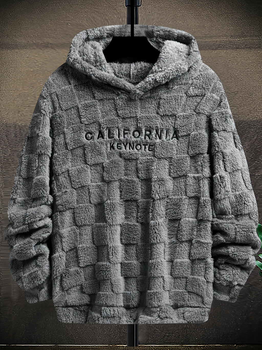 Men’s California Lettering Hoodie – Plush Fleece Jacquard Knit Winter Pullover