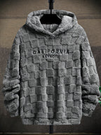 Men’s California Lettering Hoodie – Plush Fleece Jacquard Knit Winter Pullover