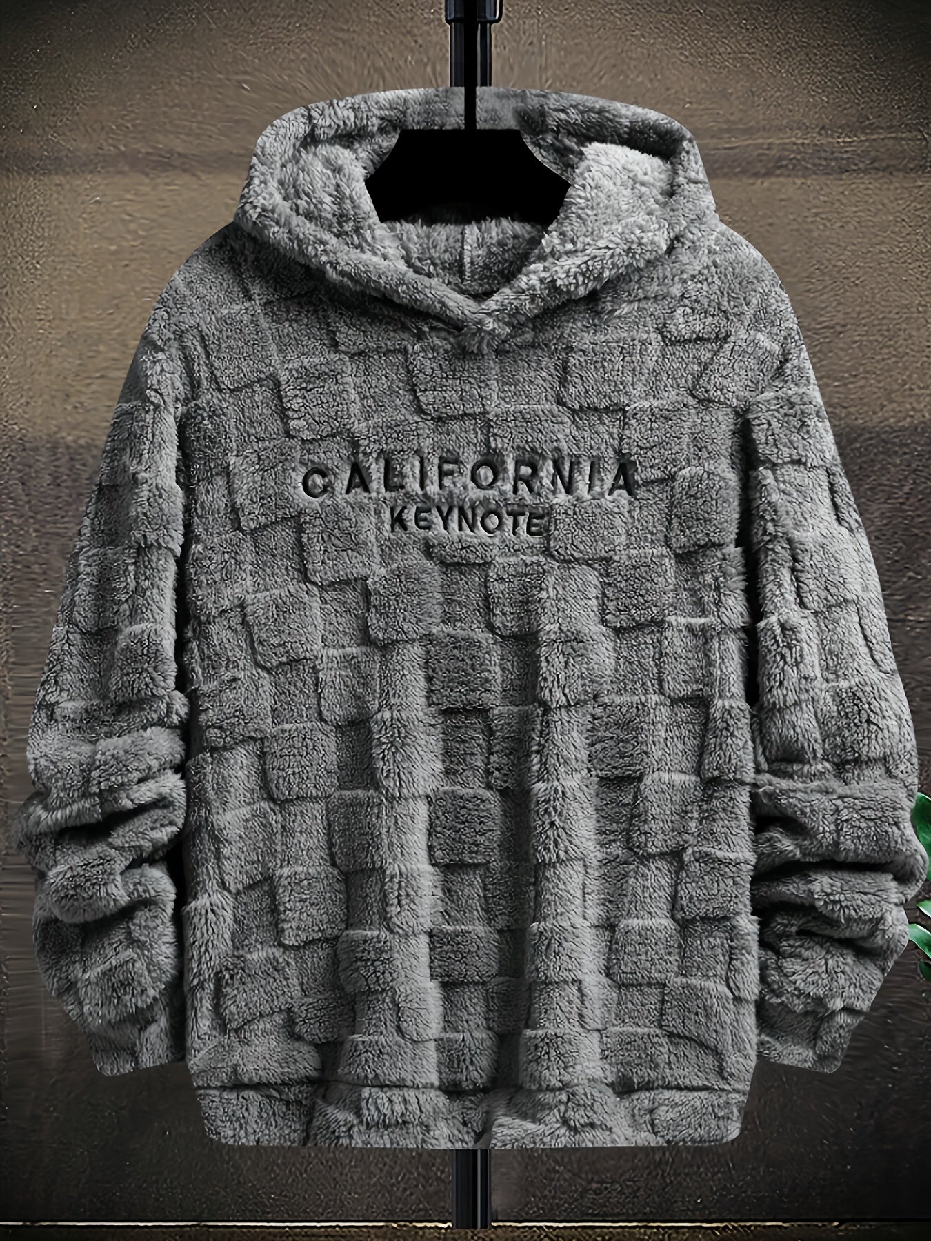 Men’s California Lettering Hoodie – Plush Fleece Jacquard Knit Winter Pullover