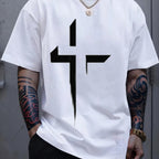 Men’s Black Heavyweight T-Shirt with White Cross Print – All-Season Cotton