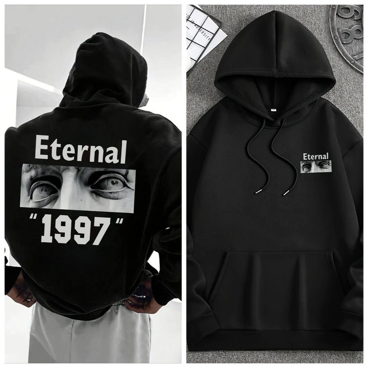 Unisex BESTSELLER Fleece-Lined "ETERNAL" Letter Print Hoodie – Autumn/Winter Pullover