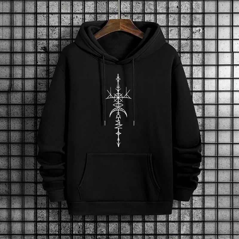 Men’s Fall/Winter Sporty Hoodie – Mysterious Symbols Streetwear Sweatshirt