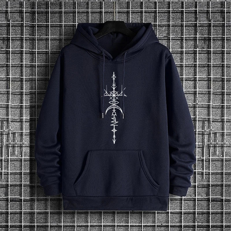 Men’s Fall/Winter Sporty Hoodie – Mysterious Symbols Streetwear Sweatshirt