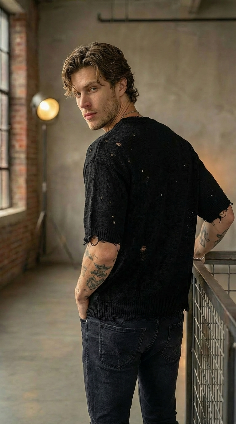 Men’s Drop-Shoulder Streetwear Tee – Bold Letter Graphic Print