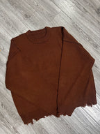 Unisex Oversized Knit Sweater – Drop Shoulder, Frayed Hem, Autumn/Winter Streetwear