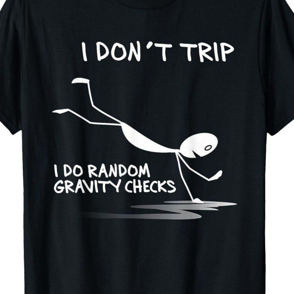 Funny Gravity Checks T-Shirt – Oversized Unisex Humor Tee in Black/White