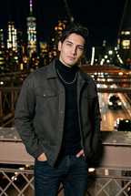 Men’s Slim-Fit Korean Lapel Jacket – Solid Color Spring/Fall Coat