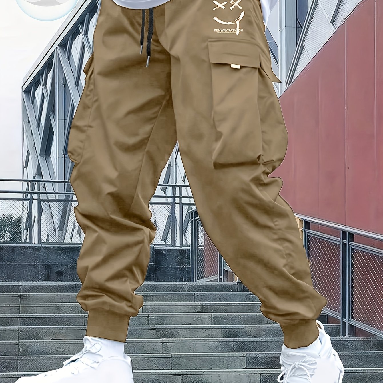 Men’s Street Style Oversized Footed Cargo Pants – Drawstring Waist, Spring/Fall Comfort