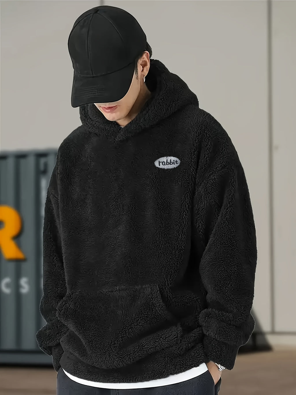 Men’s Oversized Plush Hoodie – Warm Fleece Pullover with Large Pocket