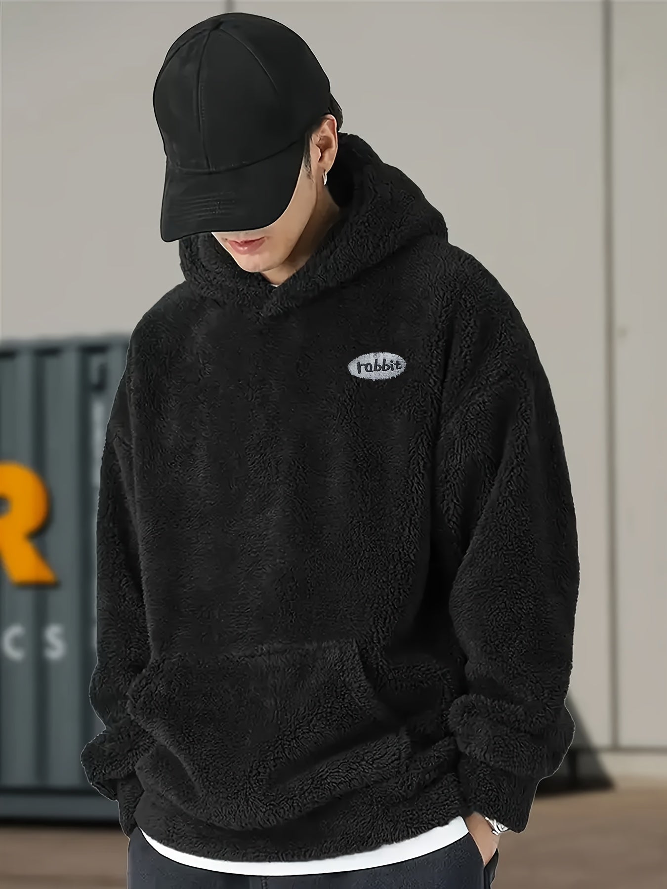 Men’s Oversized Plush Hoodie – Warm Fleece Pullover with Large Pocket