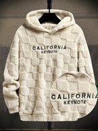 Men’s California Lettering Hoodie – Plush Fleece Jacquard Knit Winter Pullover