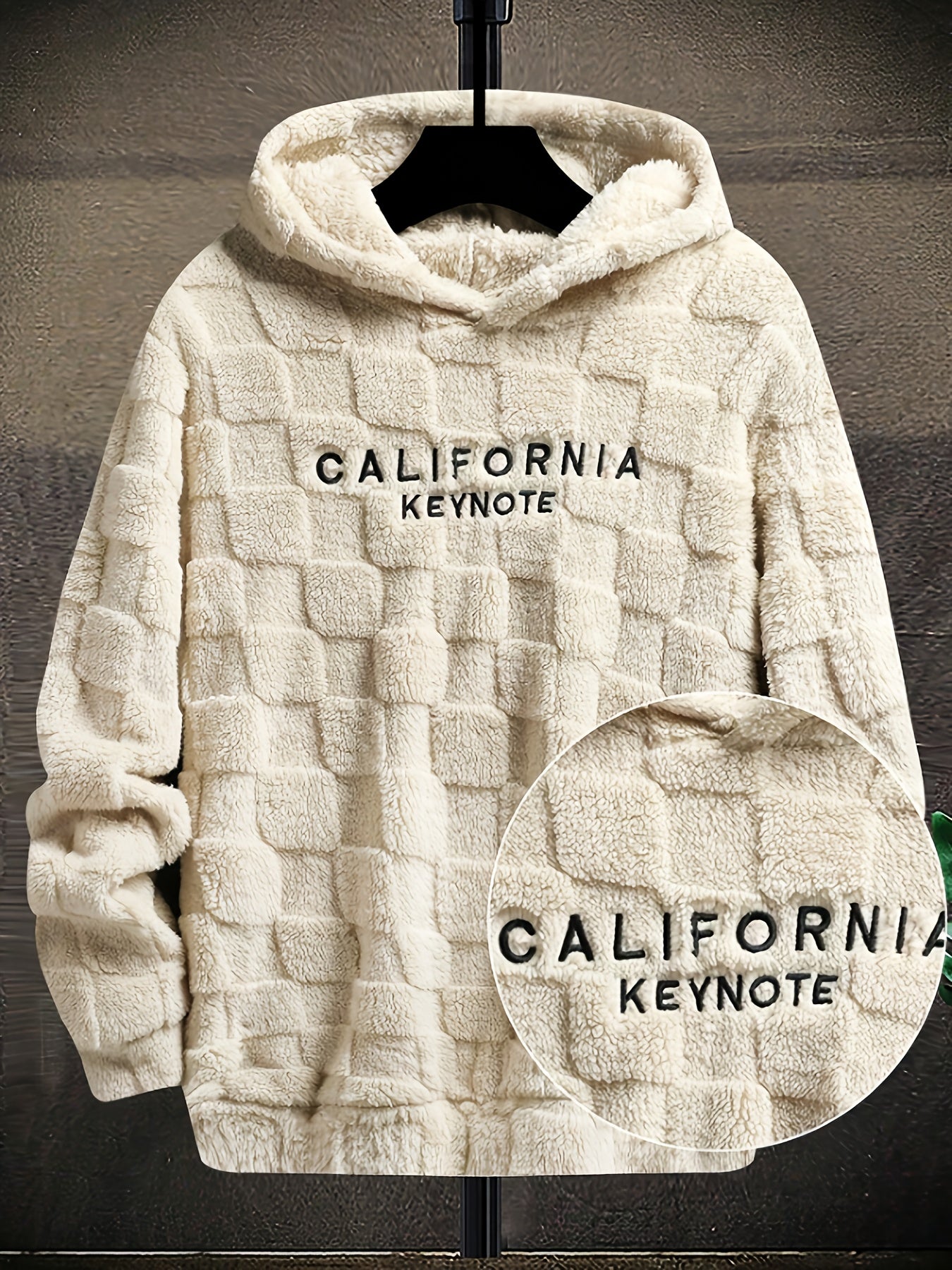 Men’s California Lettering Hoodie – Plush Fleece Jacquard Knit Winter Pullover