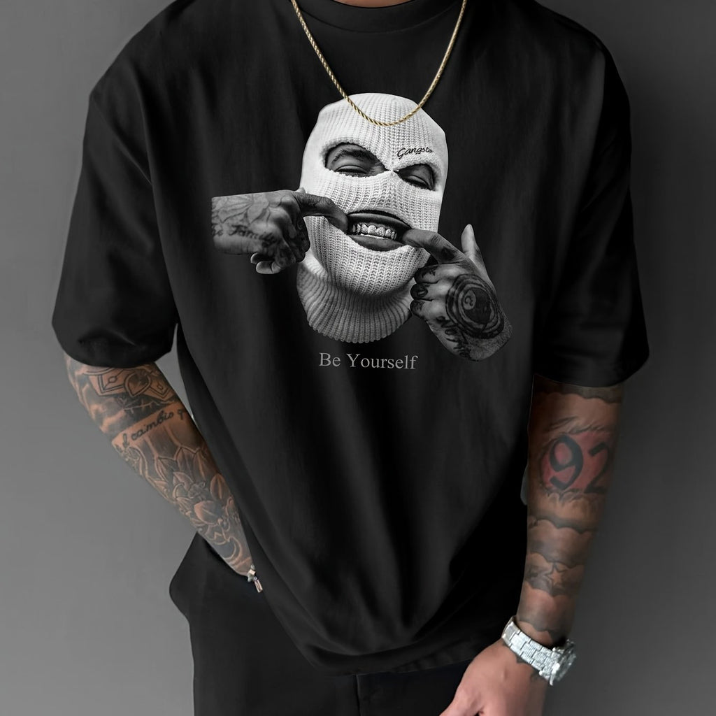 Men’s Loose Fit Graphic T-Shirt – Purple Knife & Smiling Face Print