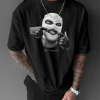 Men’s Loose Fit Graphic T-Shirt – Purple Knife & Smiling Face Print