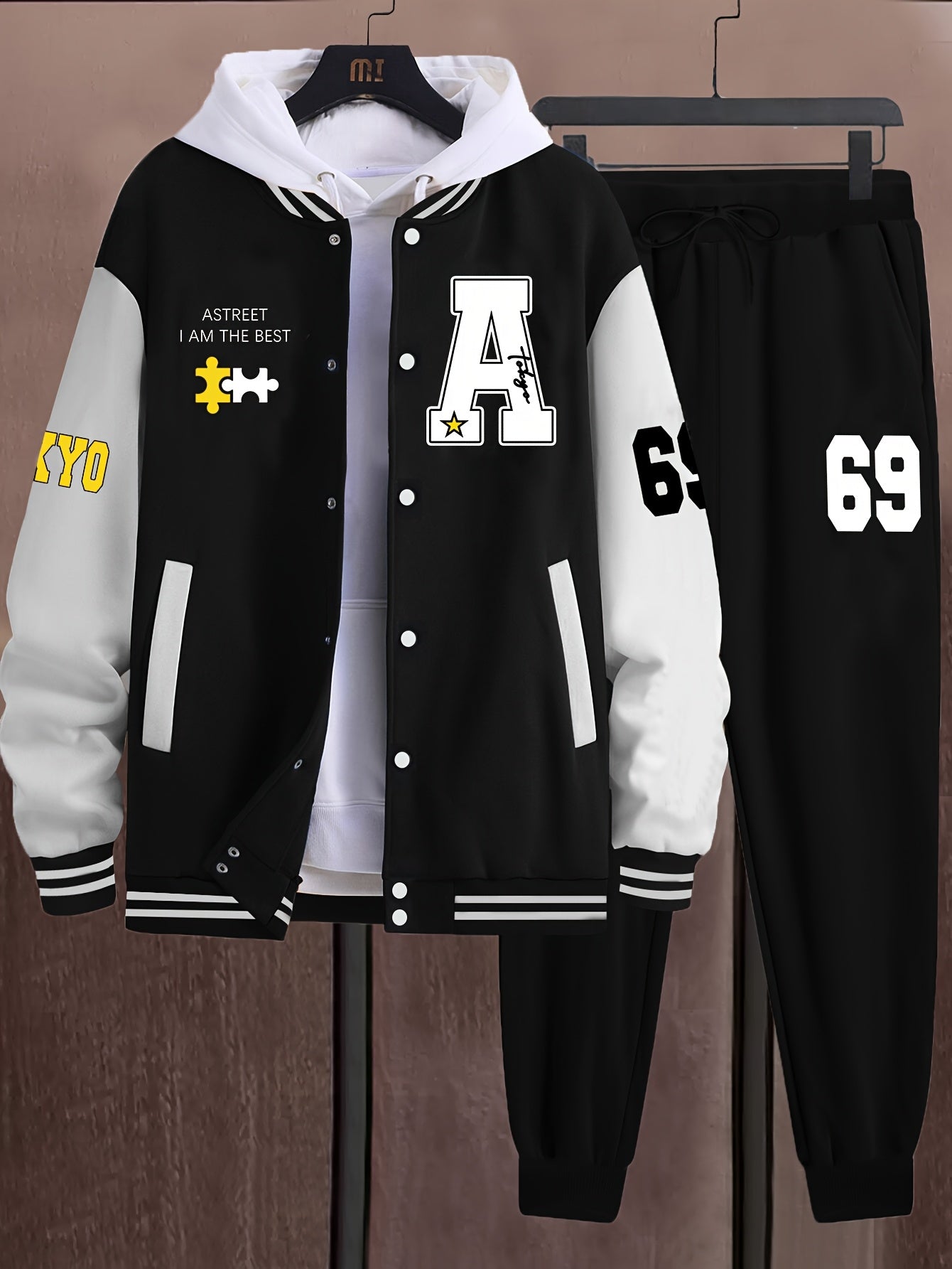 Men’s A-69 Color Block Varsity Jacket & Joggers Set