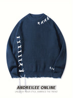 Unisex Distressed Sweater – Frayed Hem & Sleeves Loose Knit Street Pullover