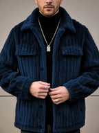 Men’s Plush Winter Coat – Grey Soft Collar Jacket with Single-Breasted Buttons