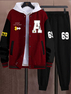 Men’s A-69 Color Block Varsity Jacket & Joggers Set