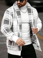 Men’s Plush Checkered Jacket – Black & Yellow Soft Thermal Fall/Winter Coat