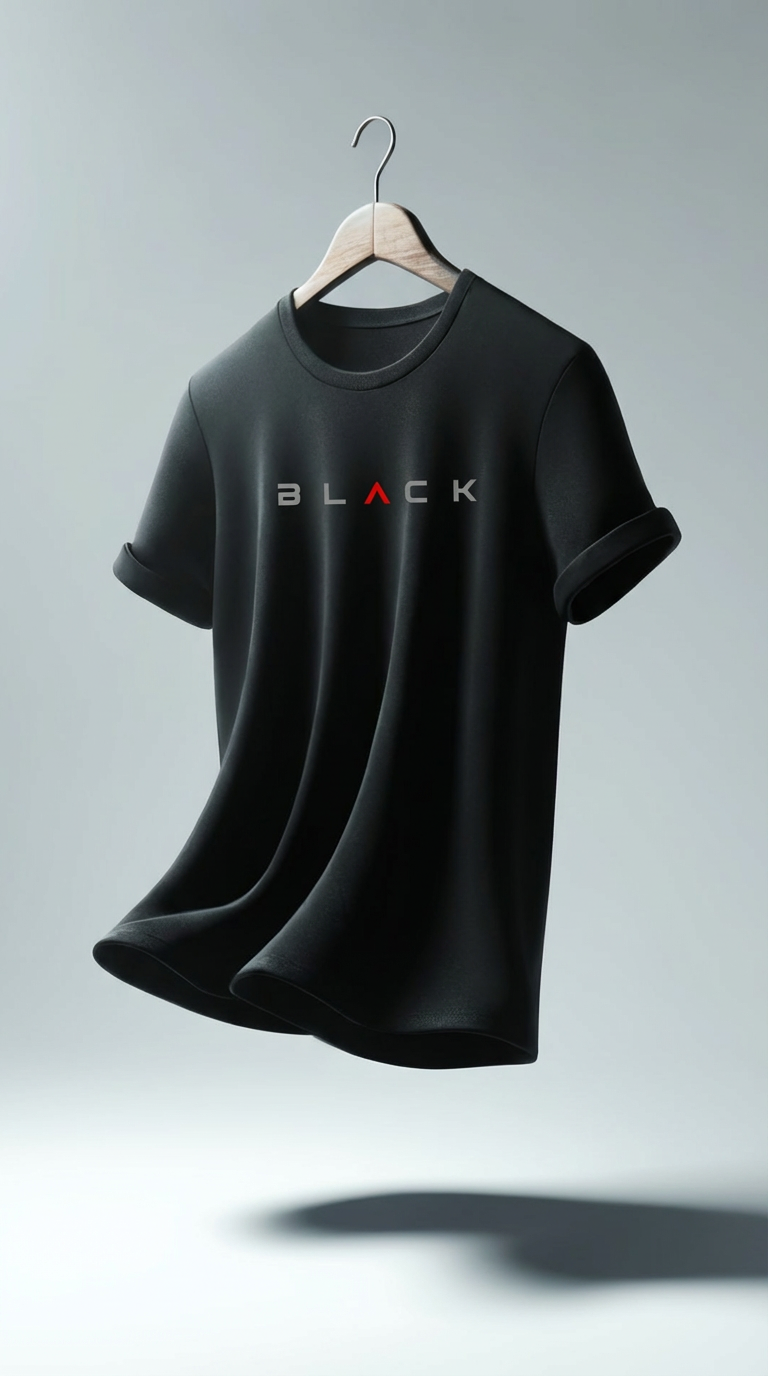 Men’s Large Black T-Shirt with “Black” Print – Breathable 100% Cotton Summer Tee
