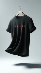 Men’s Large Black T-Shirt with “Black” Print – Breathable 100% Cotton Summer Tee