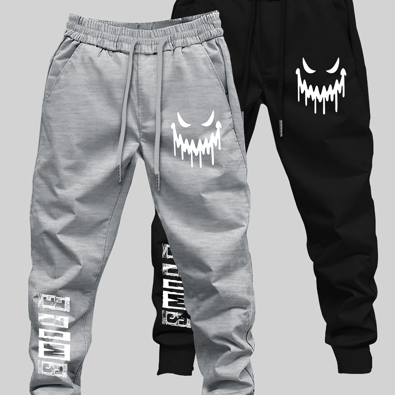 Men’s Joyful Face Graffiti Print 2-Piece Set – Casual Streetwear Long Pants & Top