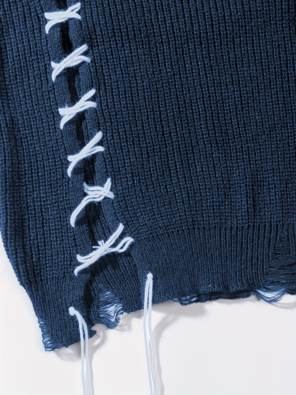 Unisex Distressed Sweater – Frayed Hem & Sleeves Loose Knit Street Pullover