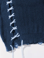 Unisex Distressed Sweater – Frayed Hem & Sleeves Loose Knit Street Pullover