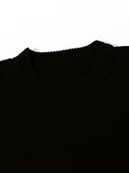 Men’s Black Distressed Fringe Sweater – Oversized Streetwear Long Sleeve Pullover