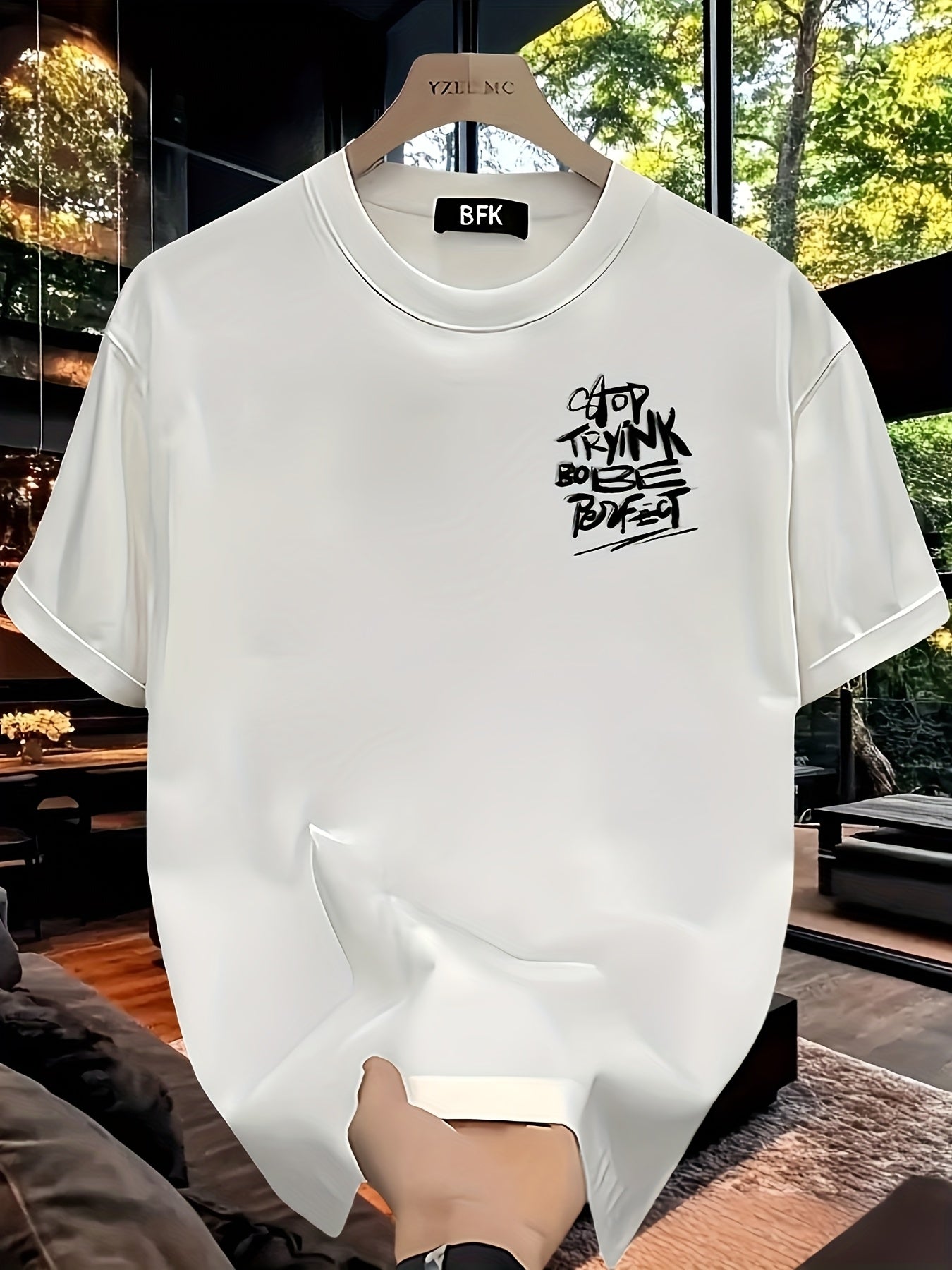 Men’s Heavyweight Graphic Tee – Bold Letter Print, Loose Fit Streetwear