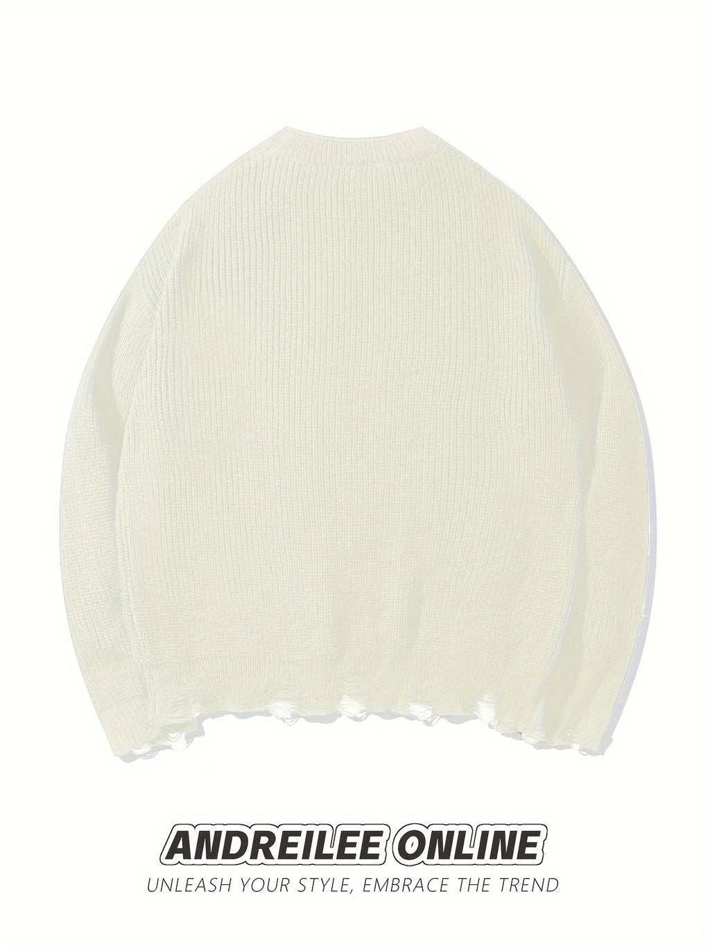 Unisex Distressed Sweater – Frayed Hem & Sleeves Loose Knit Street Pullover