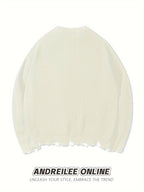 Unisex Distressed Sweater – Frayed Hem & Sleeves Loose Knit Street Pullover