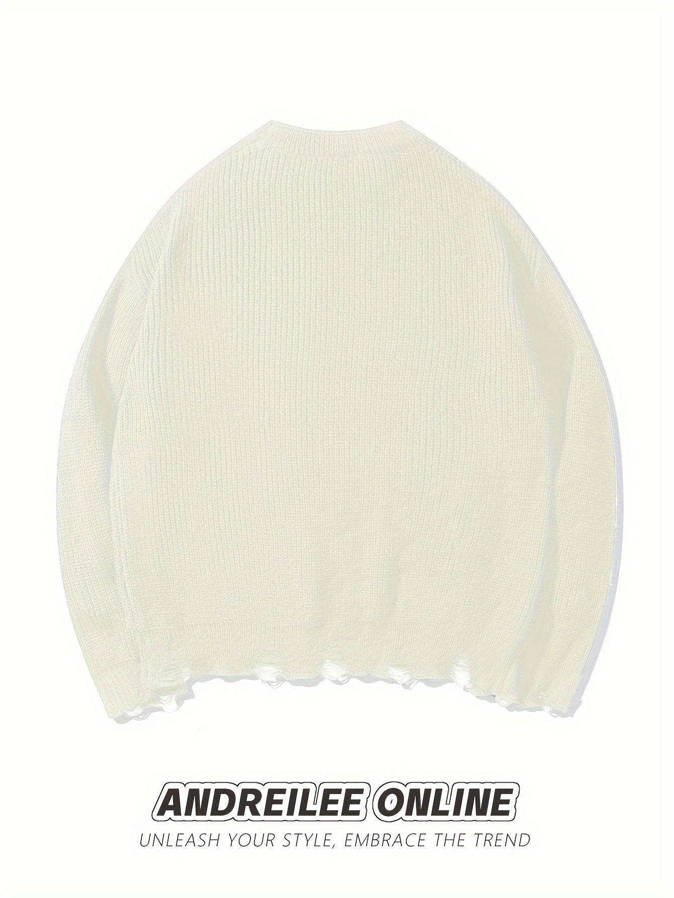 Unisex Distressed Sweater – Frayed Hem & Sleeves Loose Knit Street Pullover