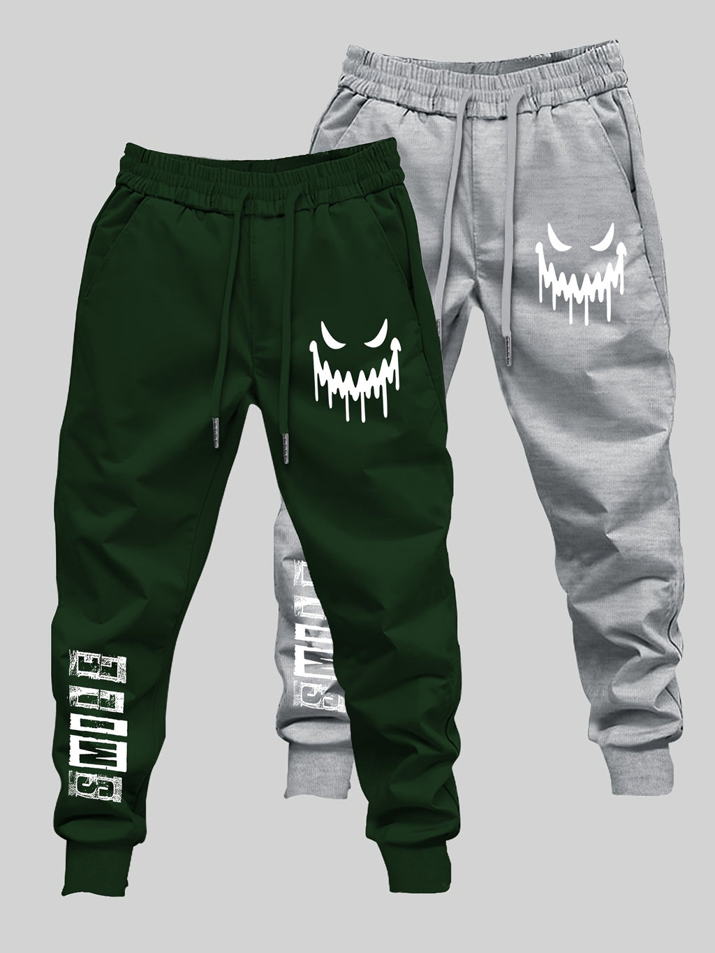 Men’s Joyful Face Graffiti Print 2-Piece Set – Casual Streetwear Long Pants & Top