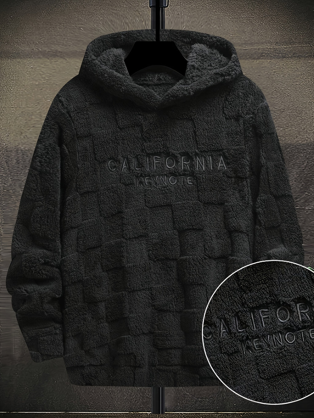 Men’s California Lettering Hoodie – Plush Fleece Jacquard Knit Winter Pullover