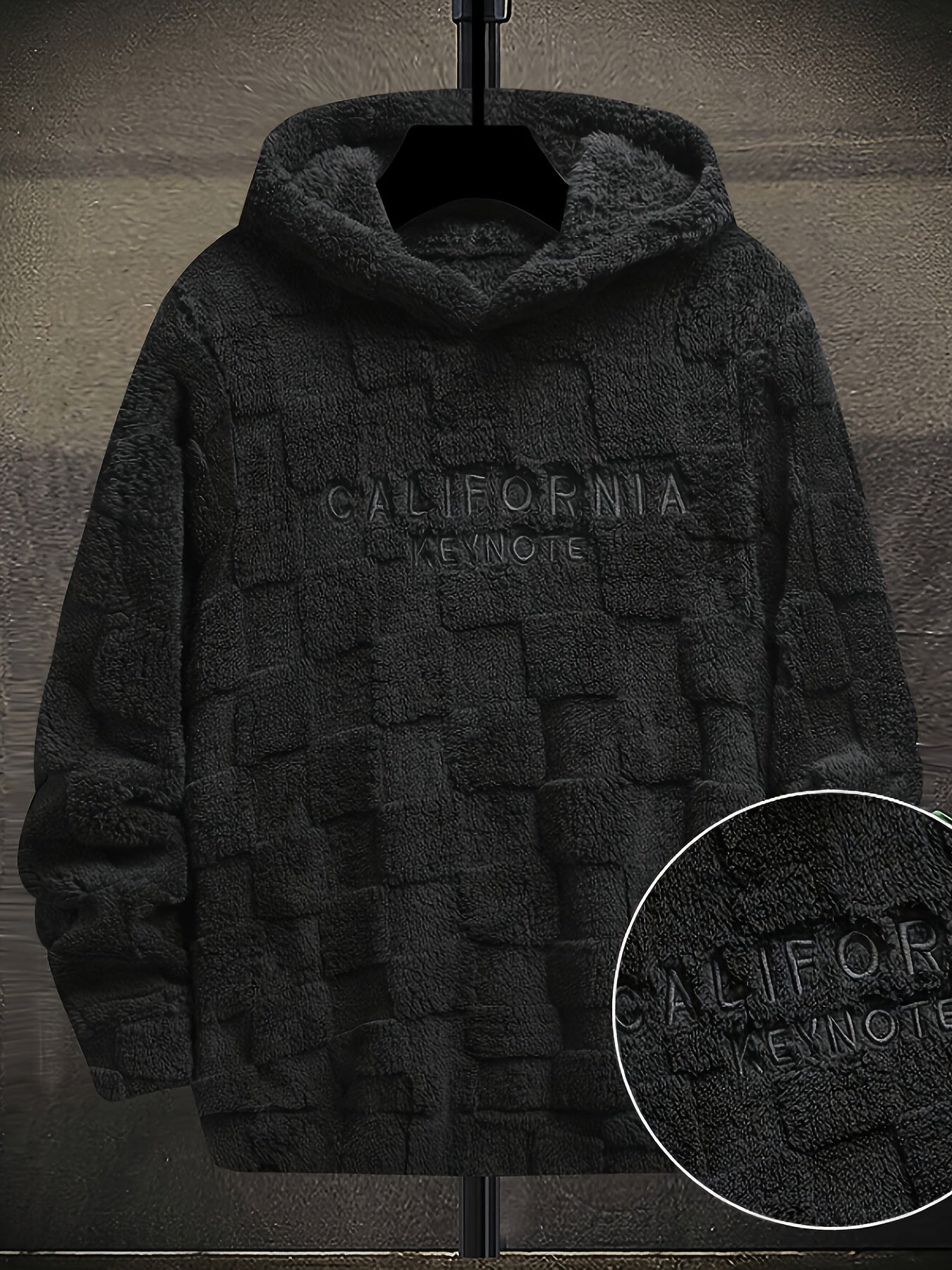 Men’s California Lettering Hoodie – Plush Fleece Jacquard Knit Winter Pullover