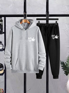 Plus Size Men’s Leaf & Roll Up Print Hoodie + Sweatpants Set