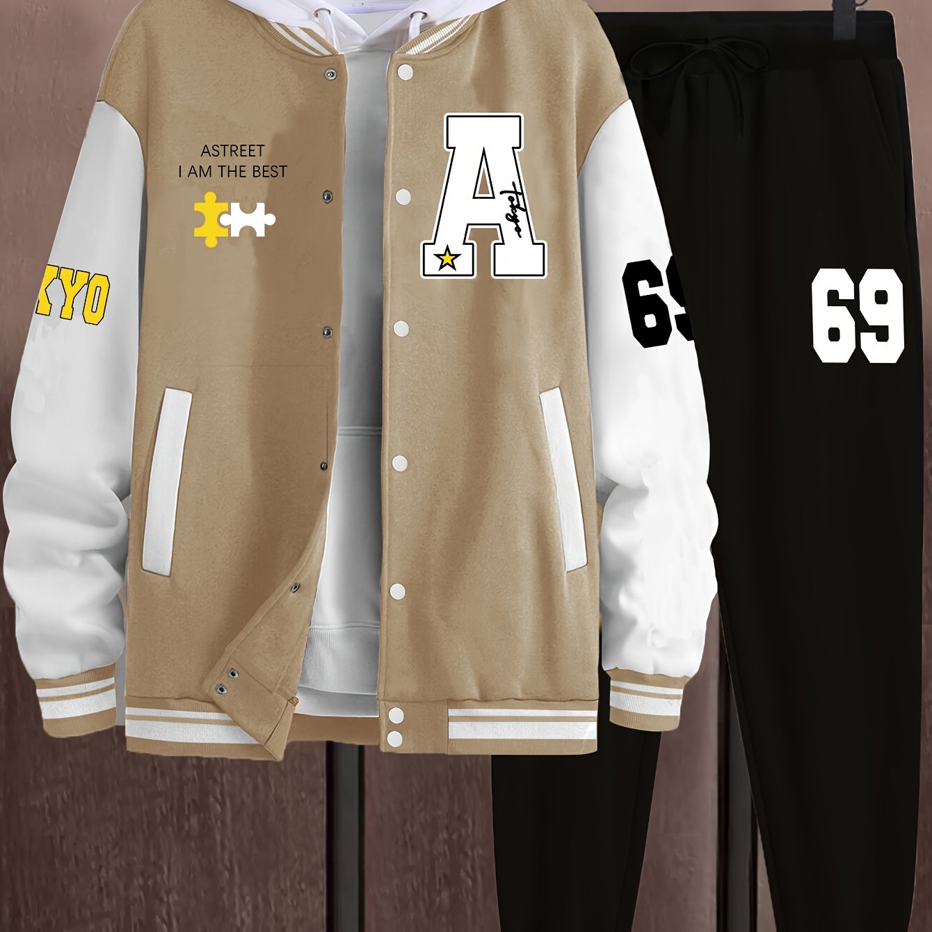 Men’s A-69 Color Block Varsity Jacket & Joggers Set
