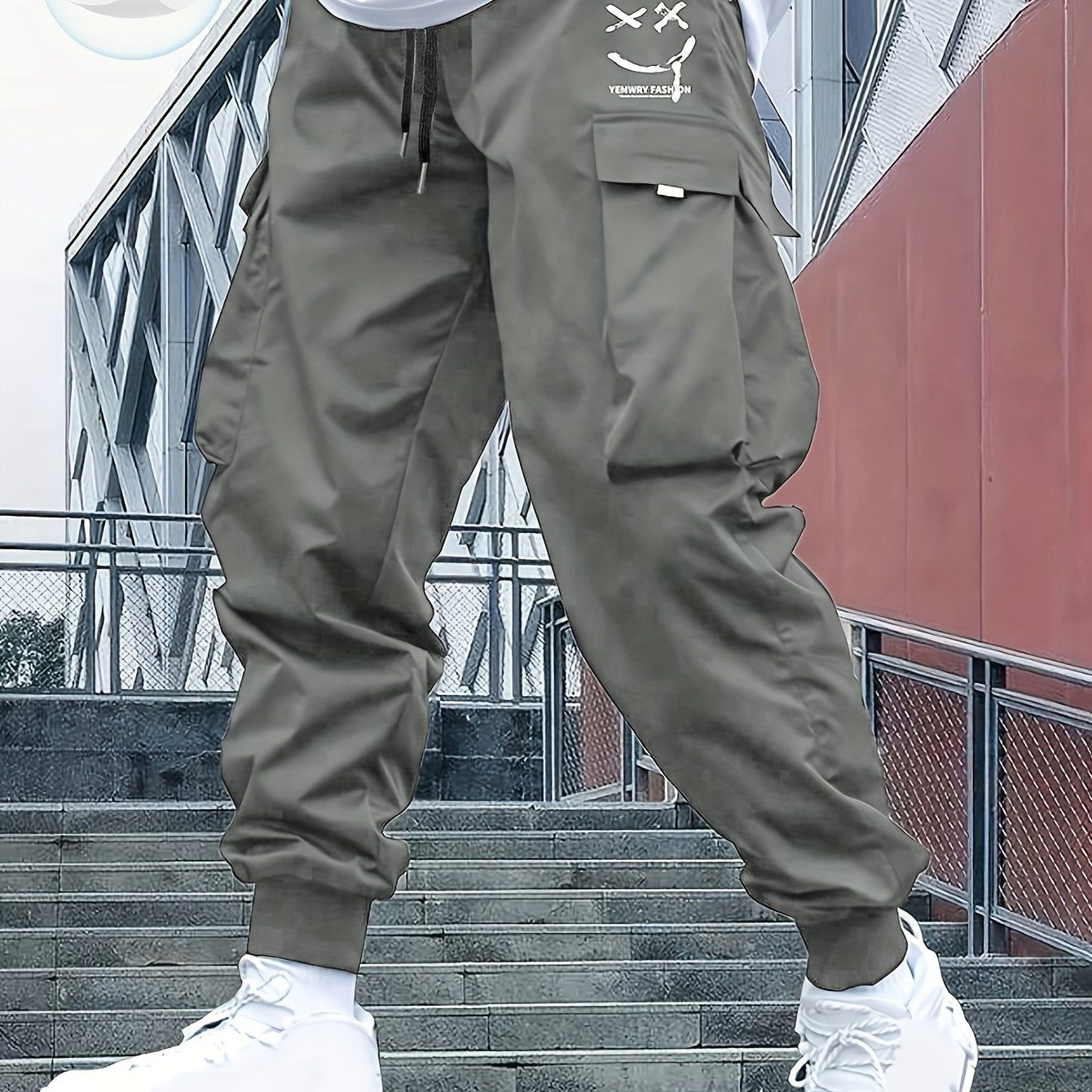 Men’s Street Style Oversized Footed Cargo Pants – Drawstring Waist, Spring/Fall Comfort