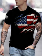 Men’s Oversized Flag Tee – Black Star & Stripe Print, 100% Cotton