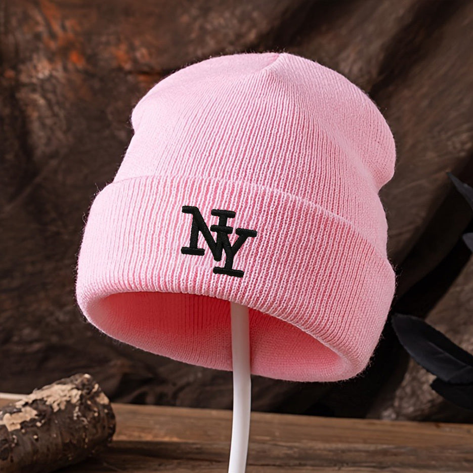 NY Embroidered Black Beanie – Unisex Streetwear Knit Hat for Fall/Winter