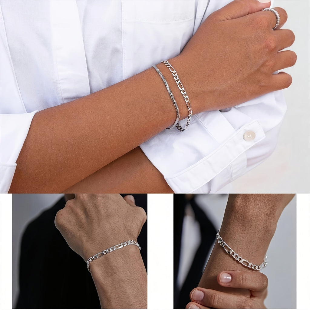 Unisex Interlocking Link Jewelry Set – Stainless Steel Bracelet & Necklace (2pcs)