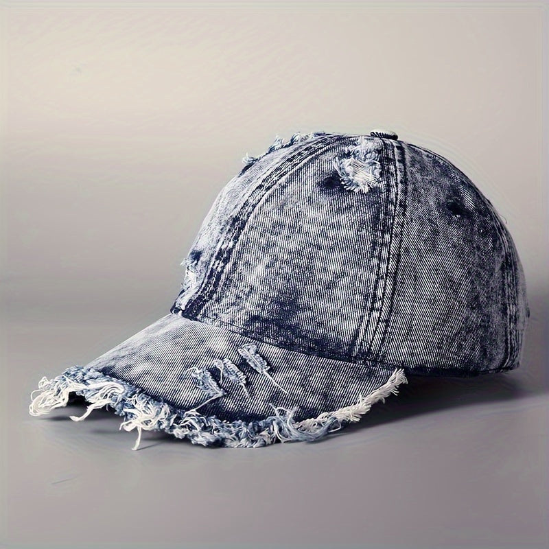 Vintage Grey Washed Baseball Cap – Distressed Korean Duckbill Streetwear Hat
