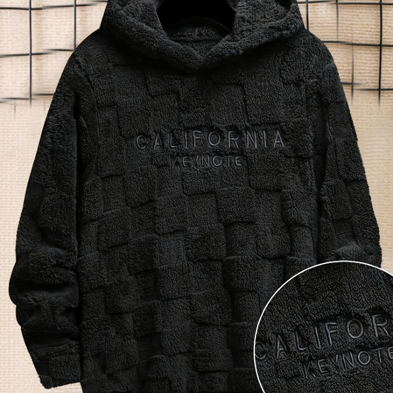 Men’s California Lettering Hoodie – Plush Fleece Jacquard Knit Winter Pullover